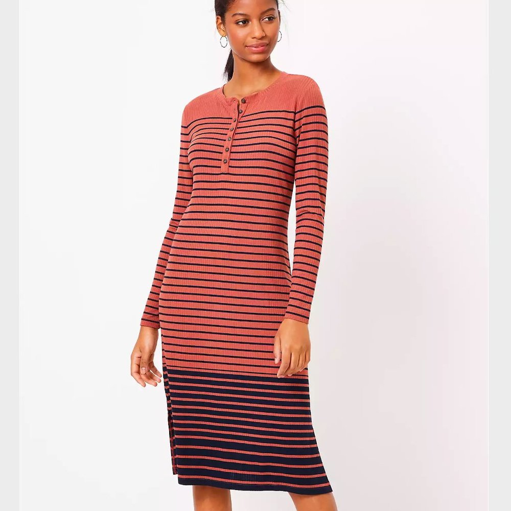 NWT LOFT Striped Henley Midi Dress